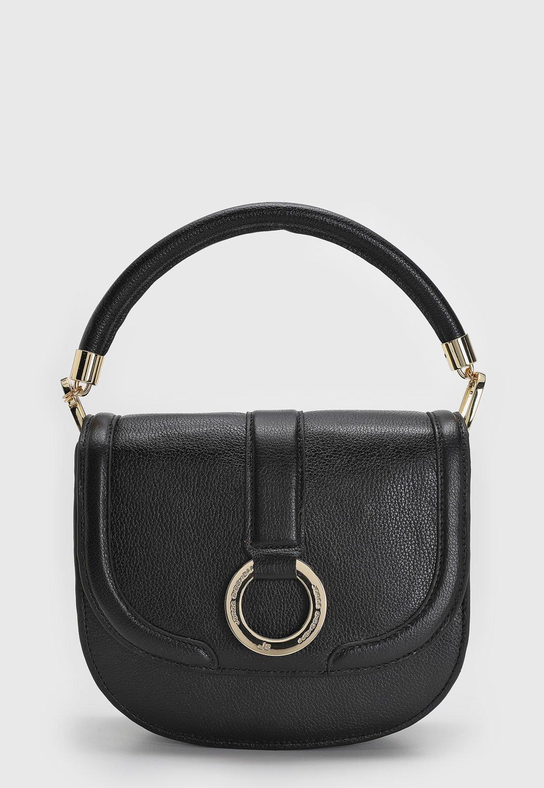 Bolsa Feminina Jorge Bischoff Alça Estruturada Detalhes Metal Preto