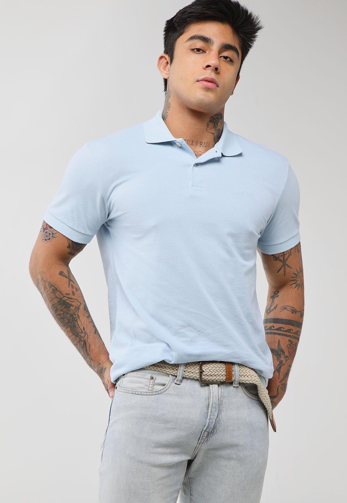 Polo Masculina Colcci Logo Bordado Azul Claro