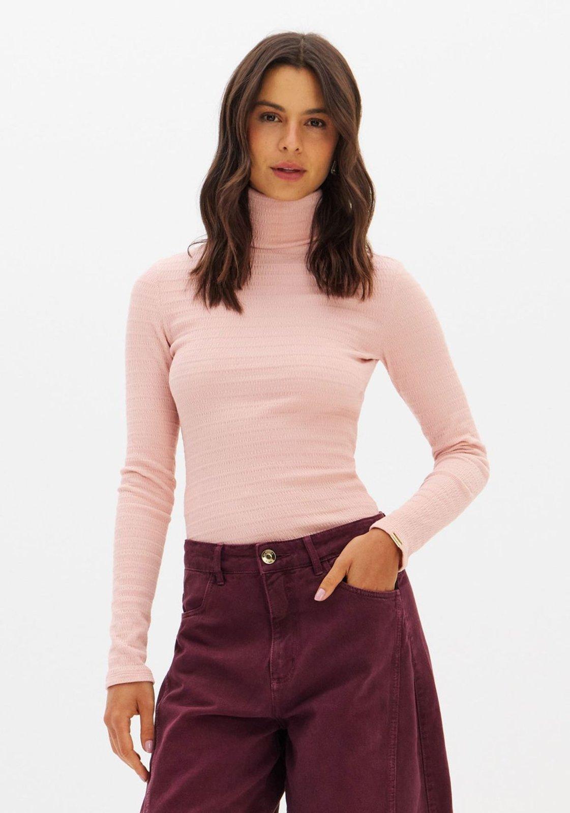 Blusa Canelada Gola Alta Manga Longa Lança Perfume