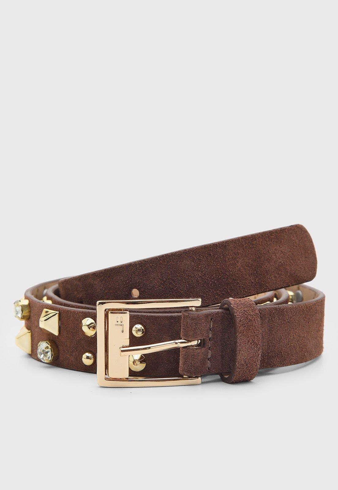 Cinto Feminino Jorge Bischoff Couro Fivela Metal Marrom
