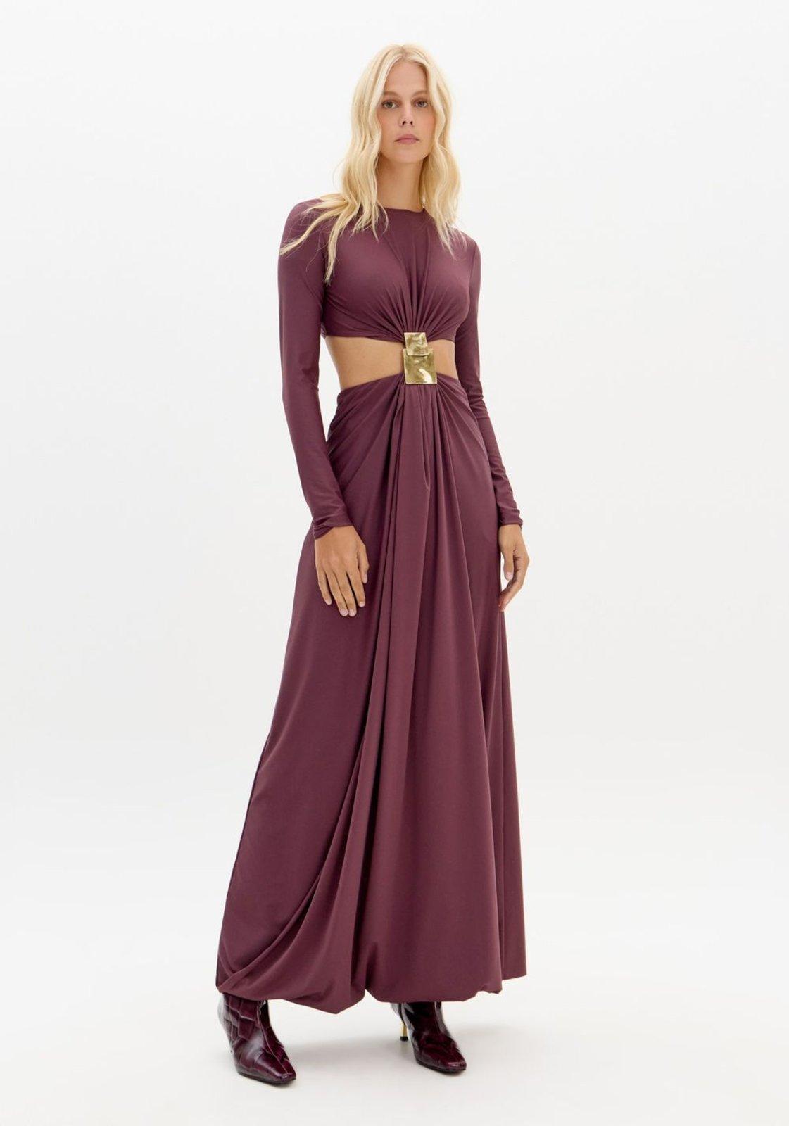 Vestido Longo Com Recorte E Aviamento Lança Perfume