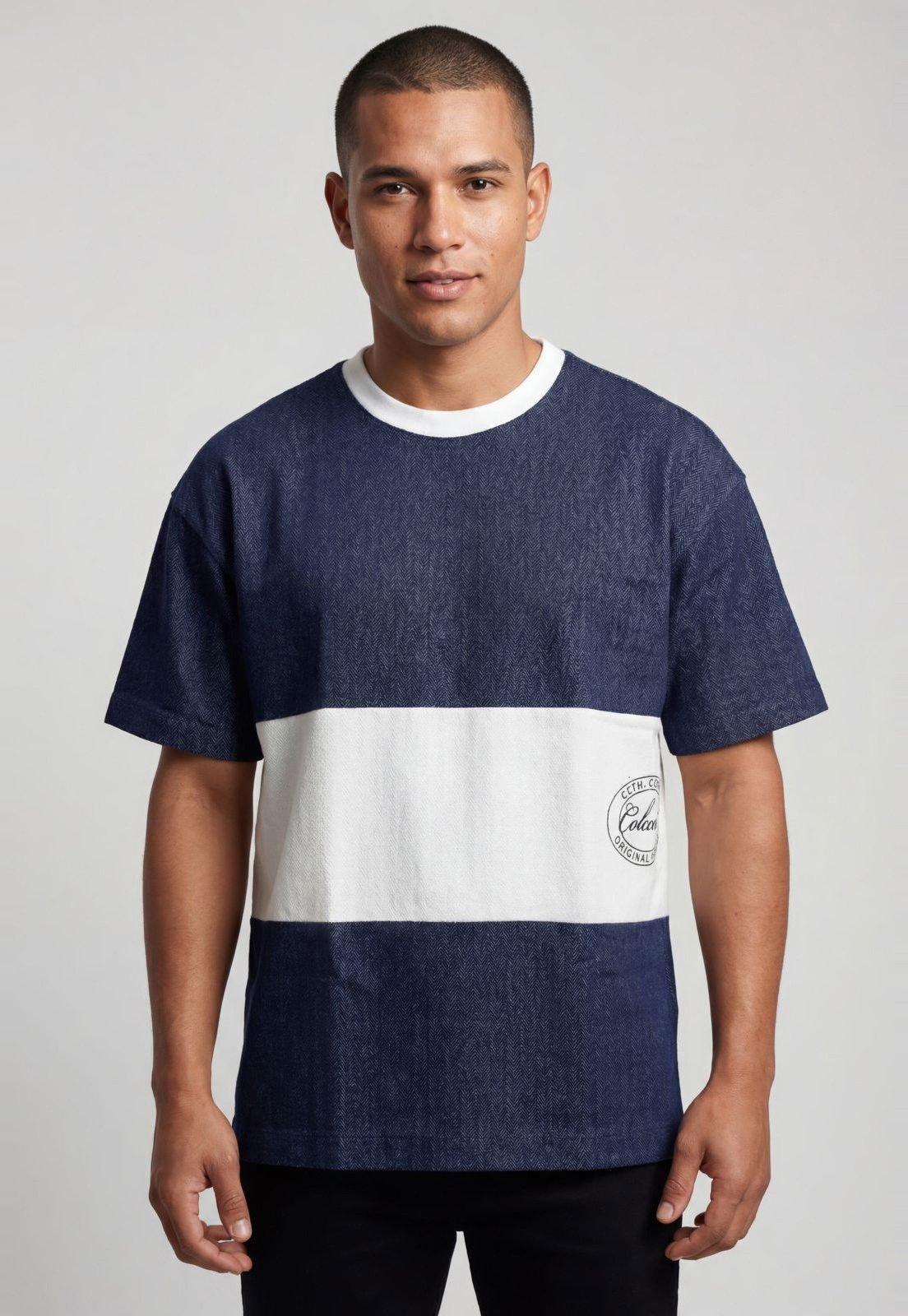 Camiseta Masculina Colcci Listrada Azul Marinho