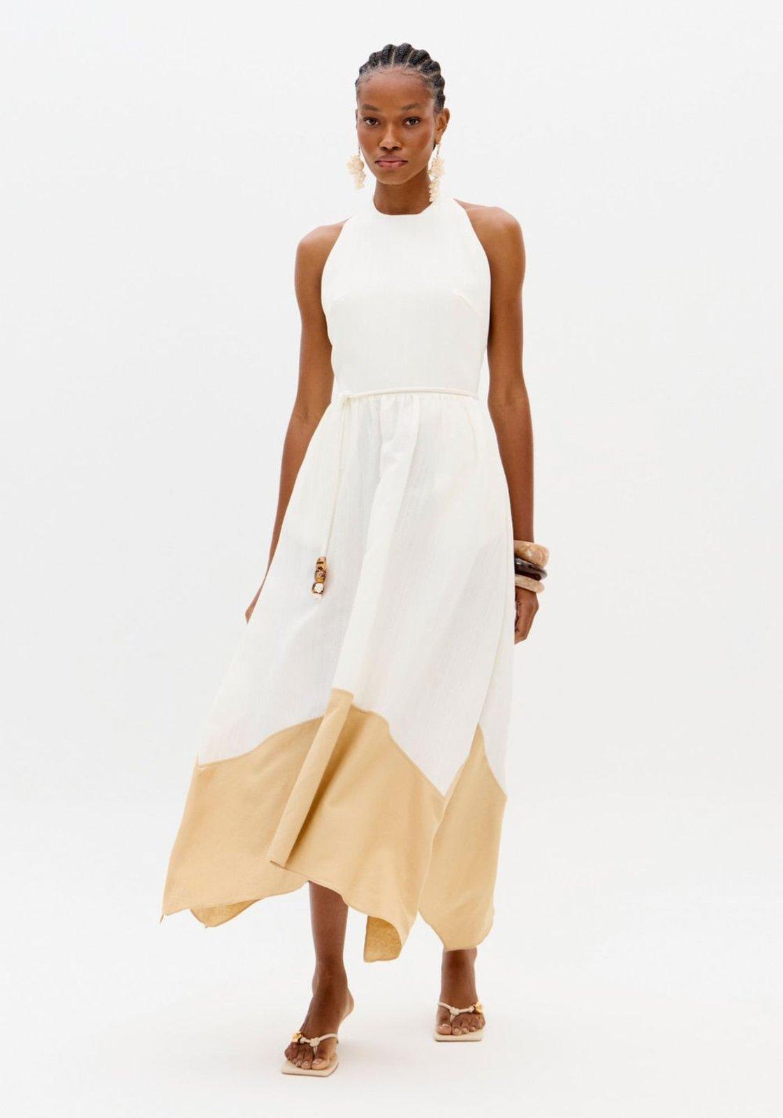 Vestido Super Midi Frente Única Com Linho Lança Perfume