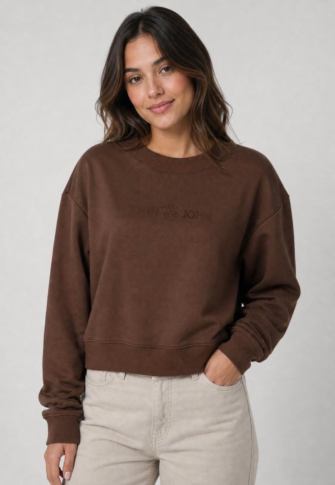 Blusa de Moletom Fechada Feminina John John Logo Marrom