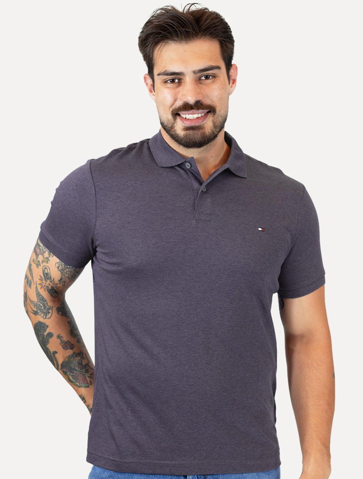 Polo Tommy Hilfiger Masculina Malha Liquid Cotton Striped Vinho Claro Mescla