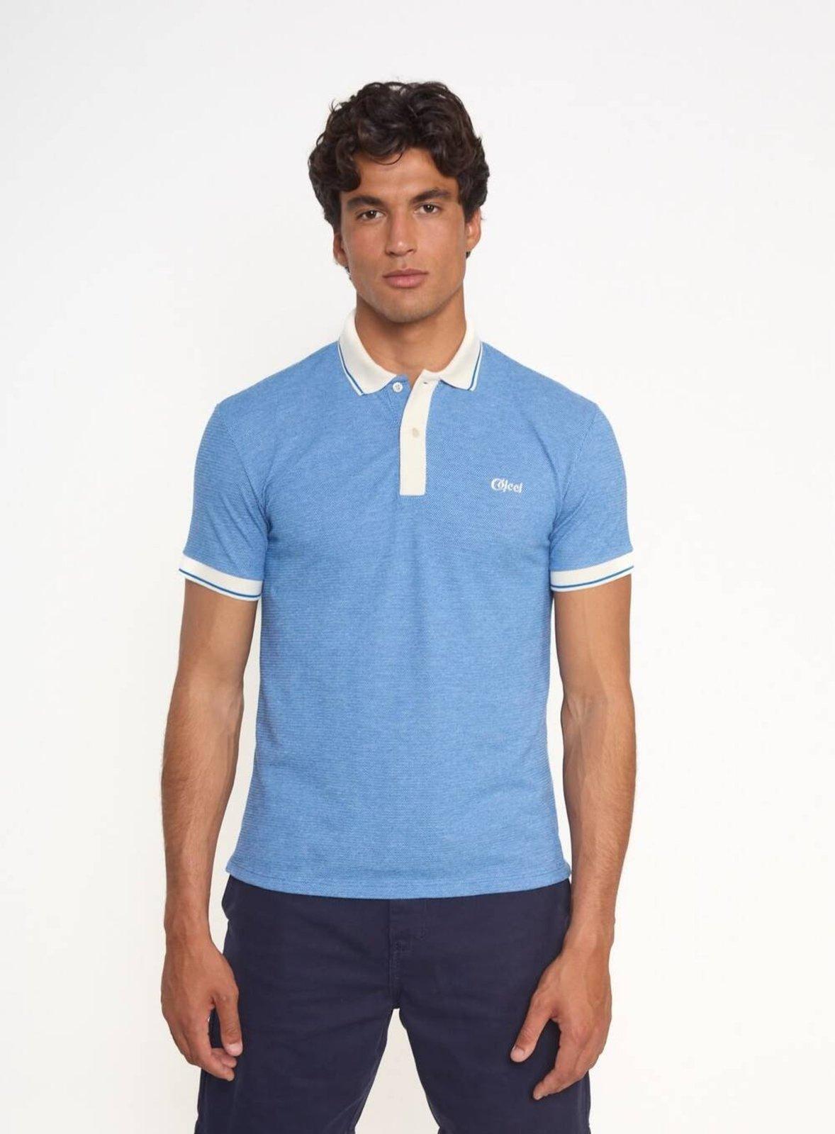 Polo Masculina com Gola e Punhos Contrastantes Colcci Azul French Navy