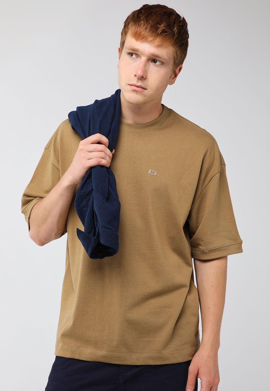 Camiseta Masculina Colcci Logo Bordado Cáqui