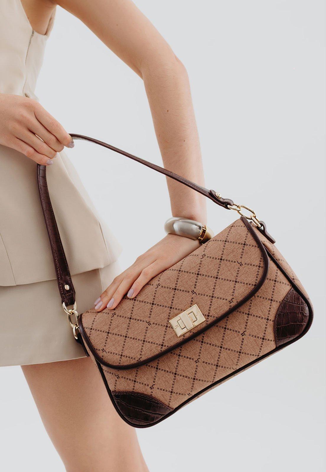 Bolsa Feminina Jorge Bischoff Monograma Couro Marrom