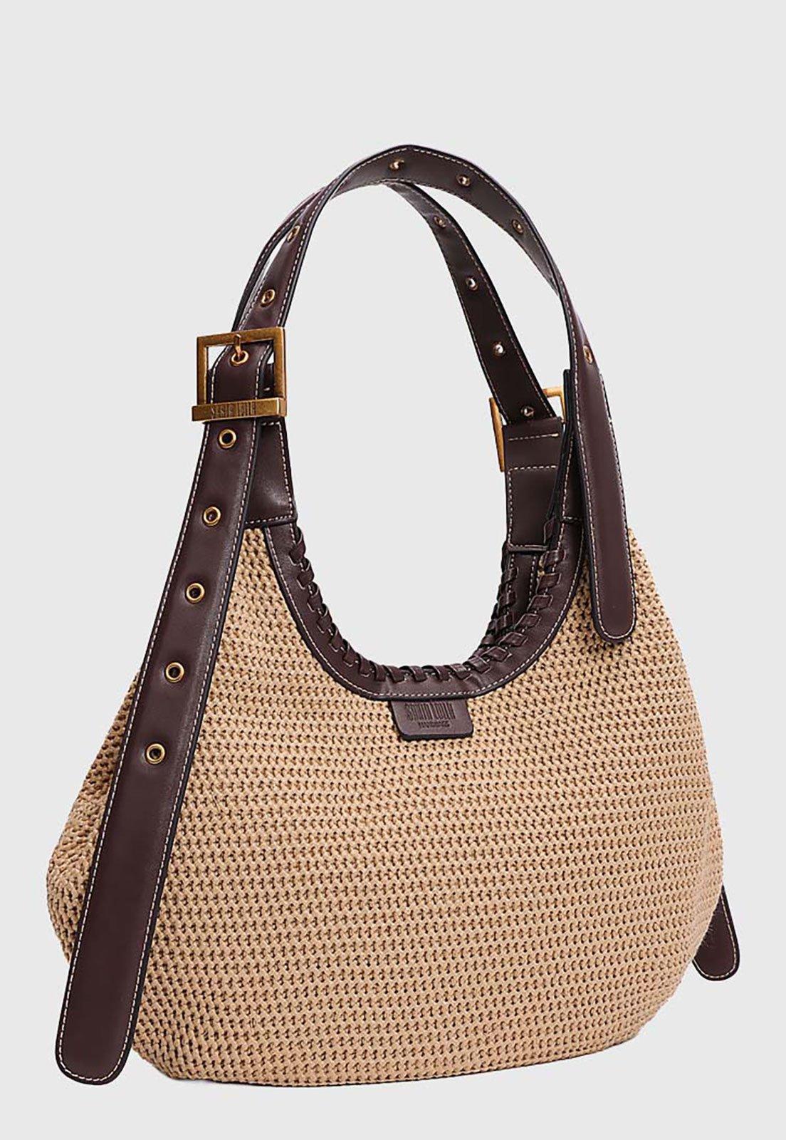 Bolsa Feminina Santa Lolla Trançada Fivelas Bege