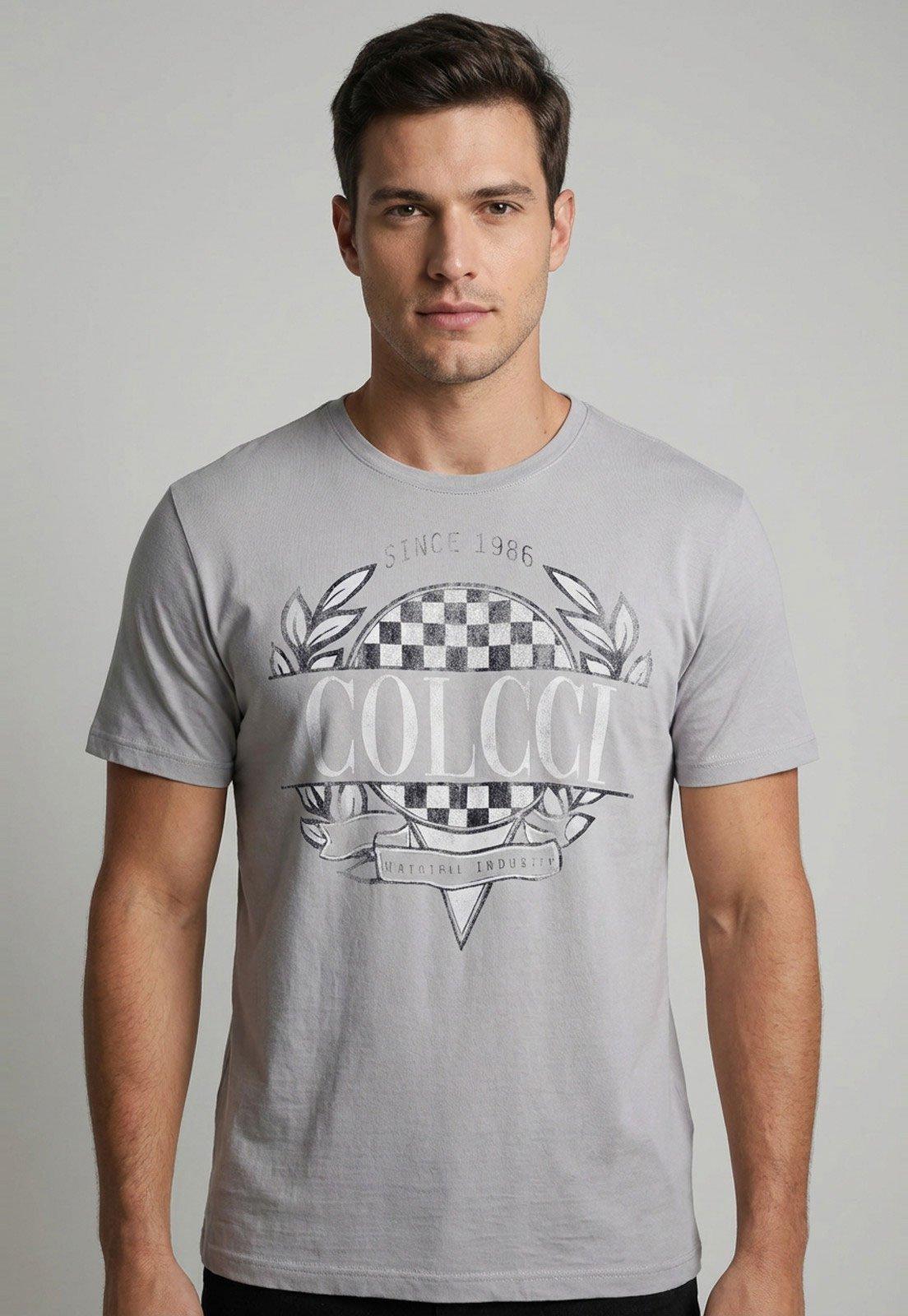 Camiseta Masculina Colcci Estampa Gráfica Cinza Claro