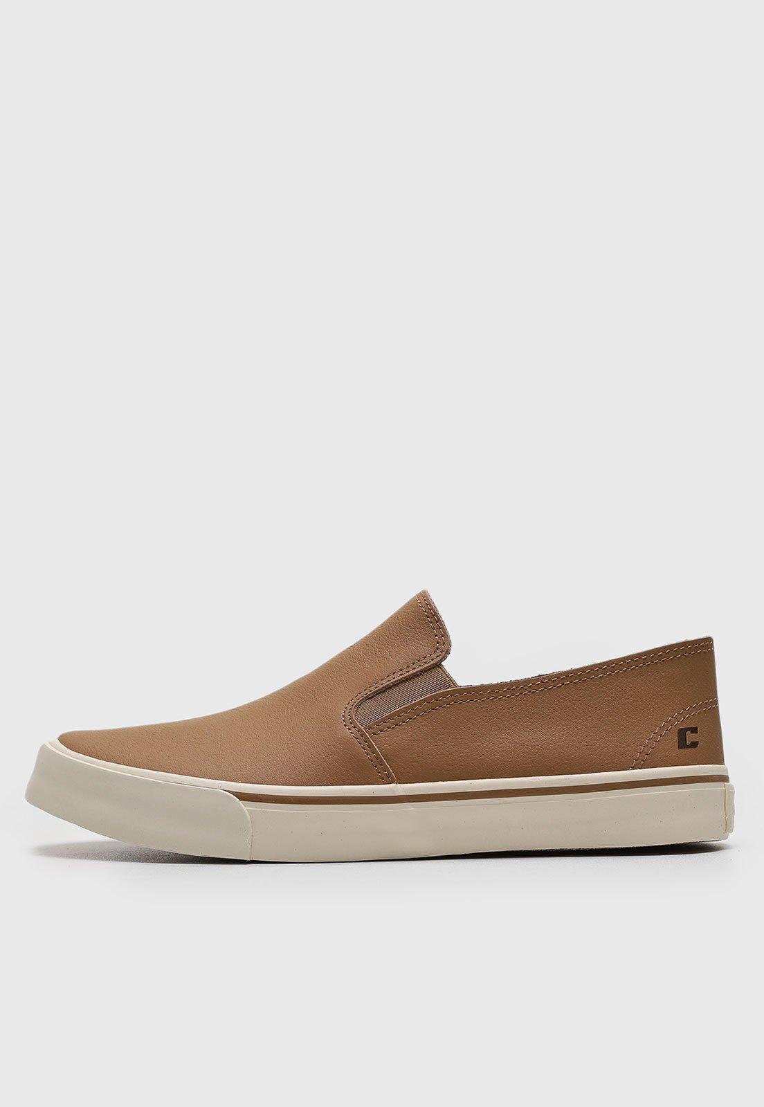 Tênis de Couro Slip On Colcci Liso Caramelo