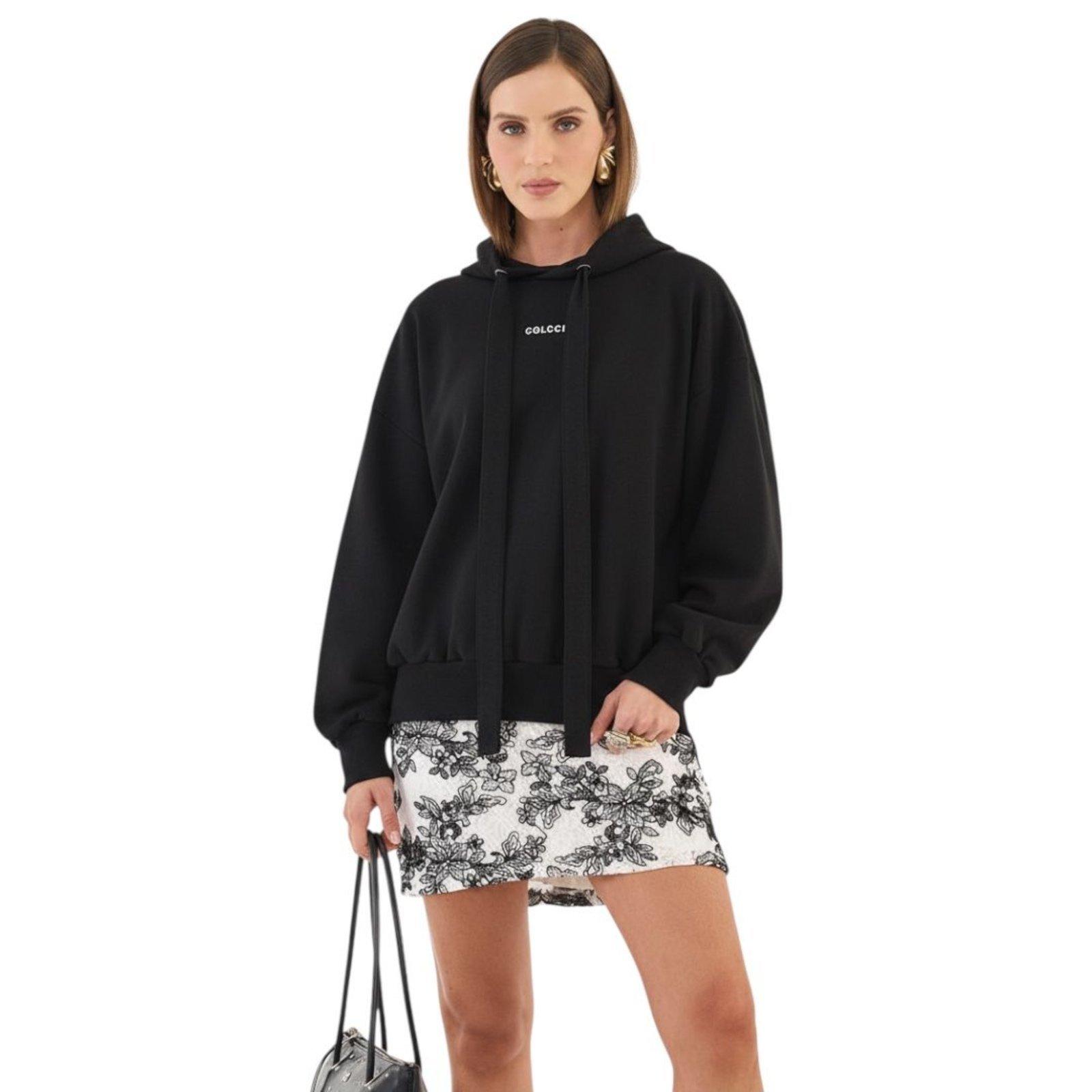 Blusão Moletom Loose Com Capuz Colcci Preto