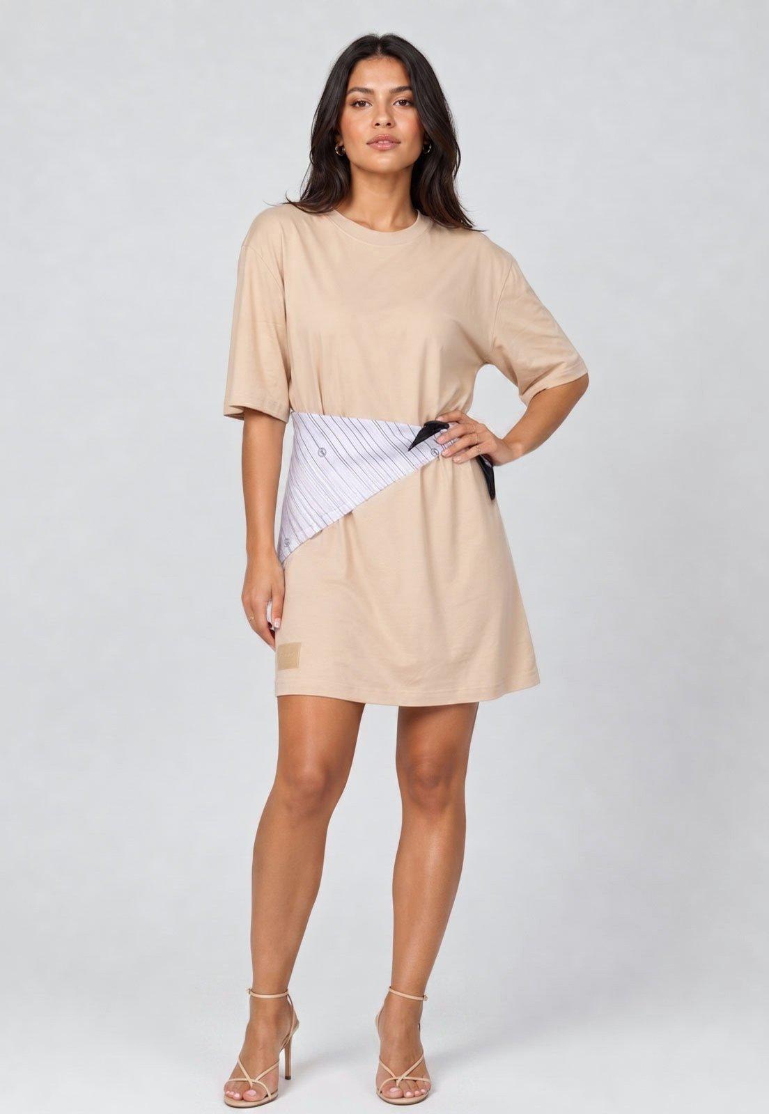 Vestido Lança Perfume Curto Lenço Bege