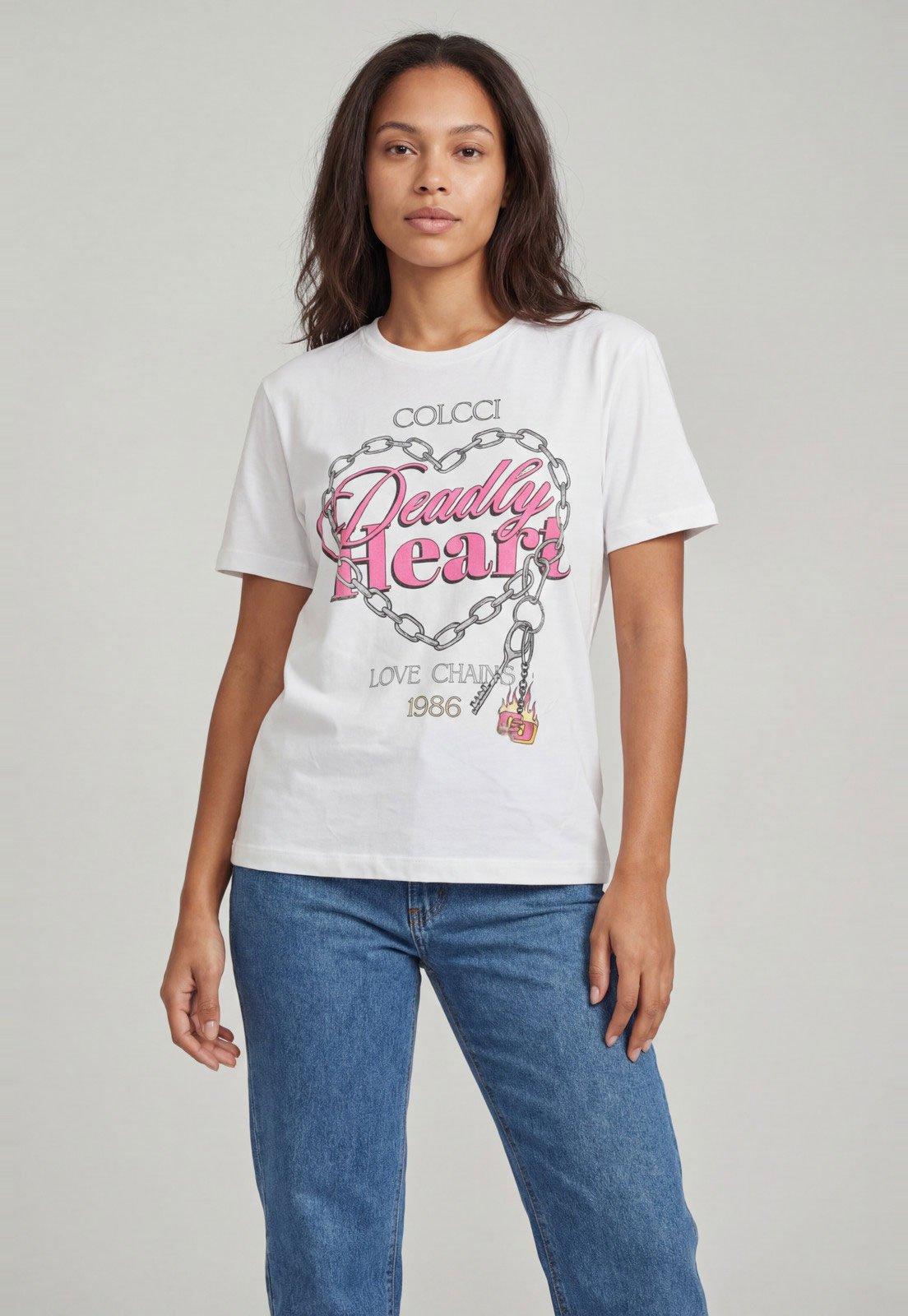 Camiseta Feminina Colcci Estampa Deadly Heart Branca