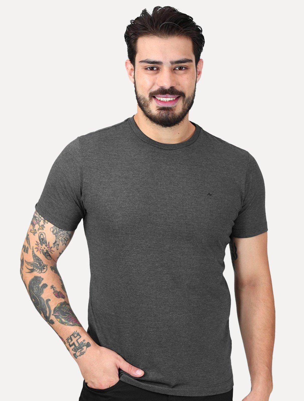 Camiseta Aramis Masculina Basic Lisa Surton Icon Cinza Mescla