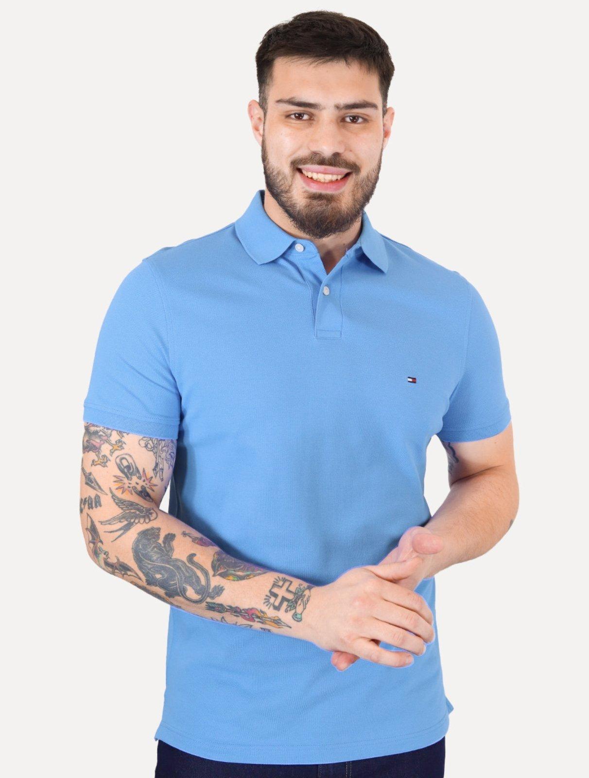 Polo Tommy Hilfiger Masculina Regular Piquet 1985 Azul