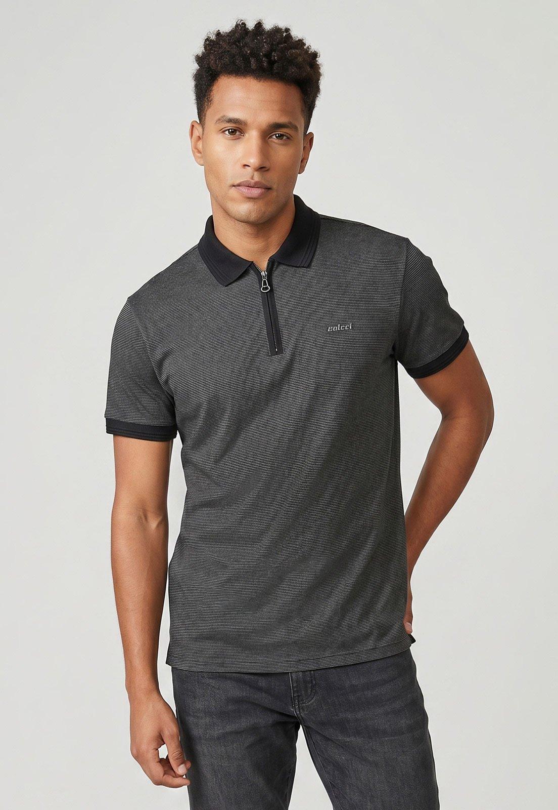 Polo Masculina Colcci Gola com Zíper Cinza