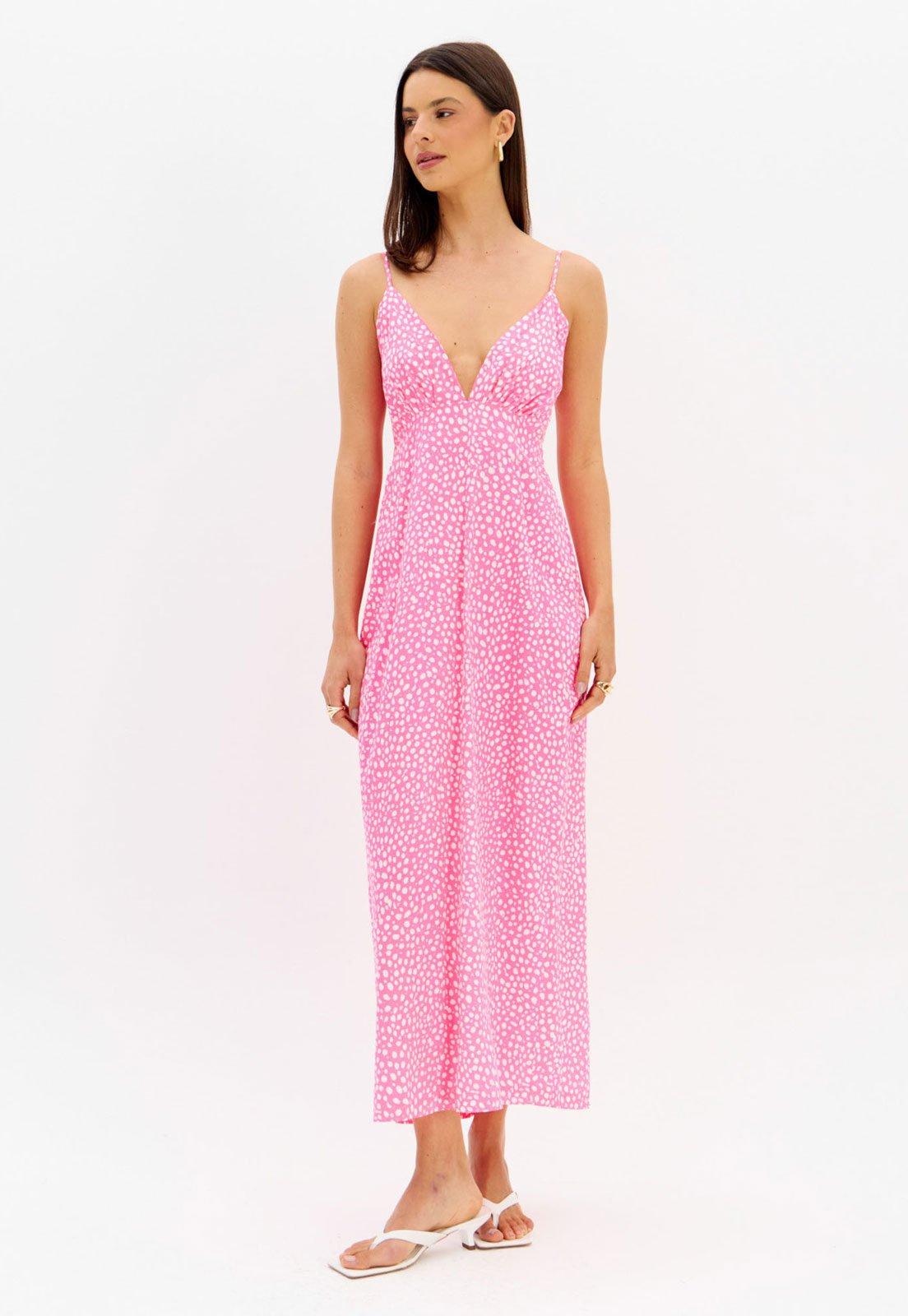 Vestido Lança Perfume Estampa de Poá Rosa