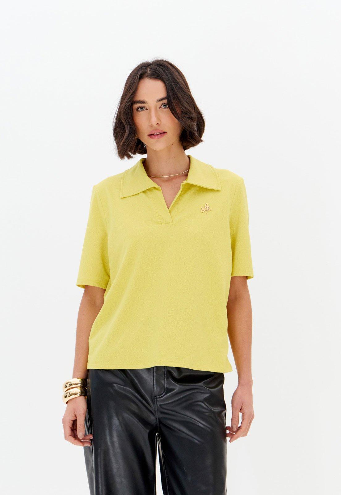 Blusa Feminina Lança Perfume Gola Polo Amarela