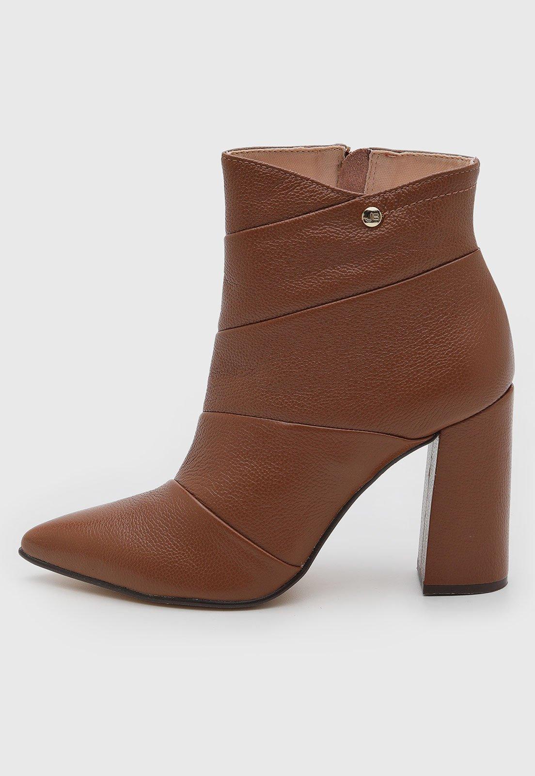 Bota Feminina Jorge Bischoff Cano Baixo Salto Quadrado Marrom