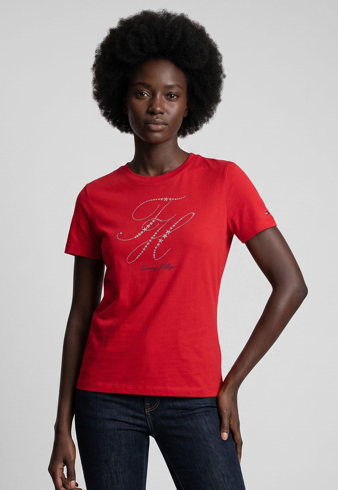 Camiseta Feminina Tommy Hilfiger Logo Vermelha