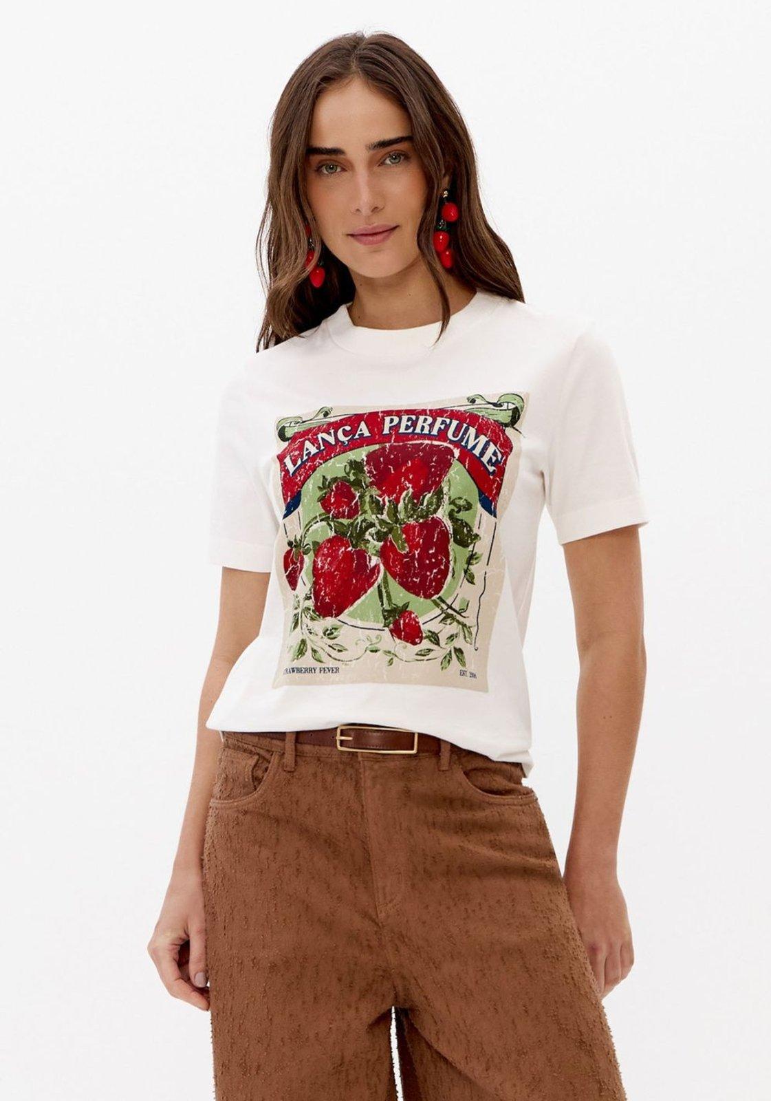 T-Shirt Regular Com Estampa Morango Lança Perfume