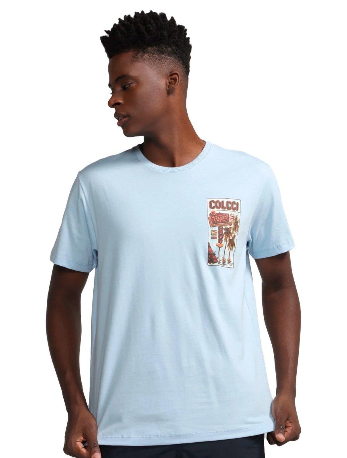 Camiseta Colcci Masculina Regular Tropical Club Azul Claro