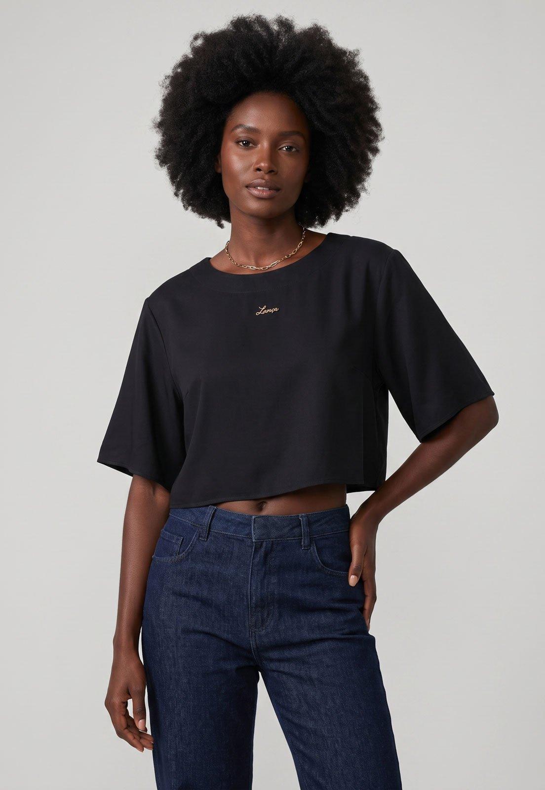 Blusa Feminina Lança Perfume Cropped Preta