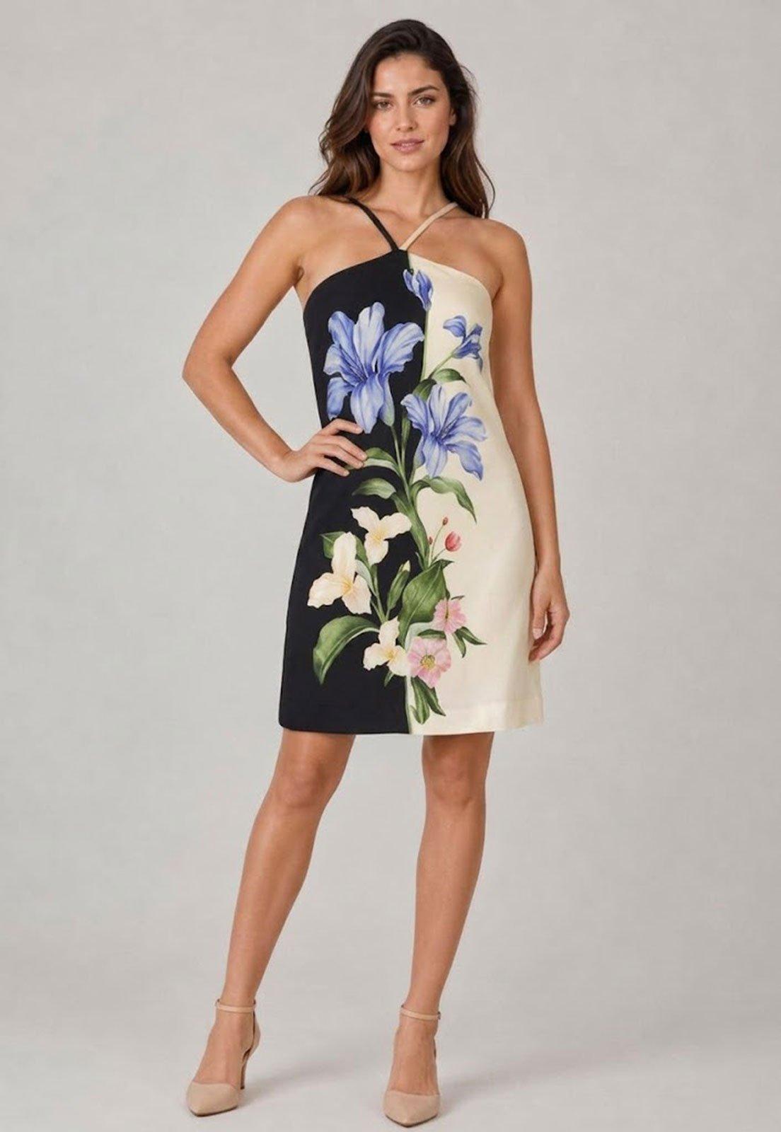 Vestido Feminino FARM Estampado Floral Preto