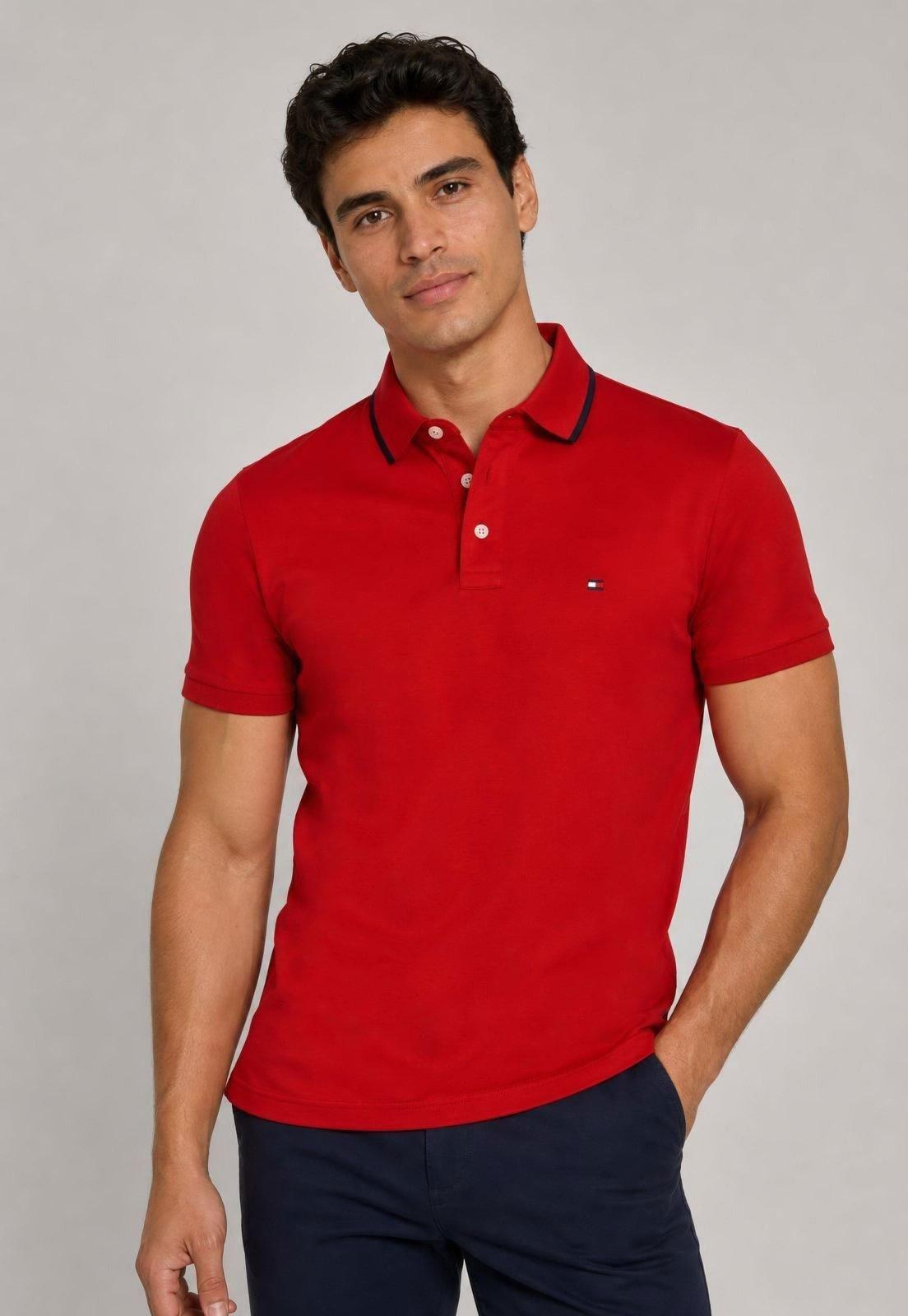 Polo Masculina Tommy Hilfiger Clássica Vermelha