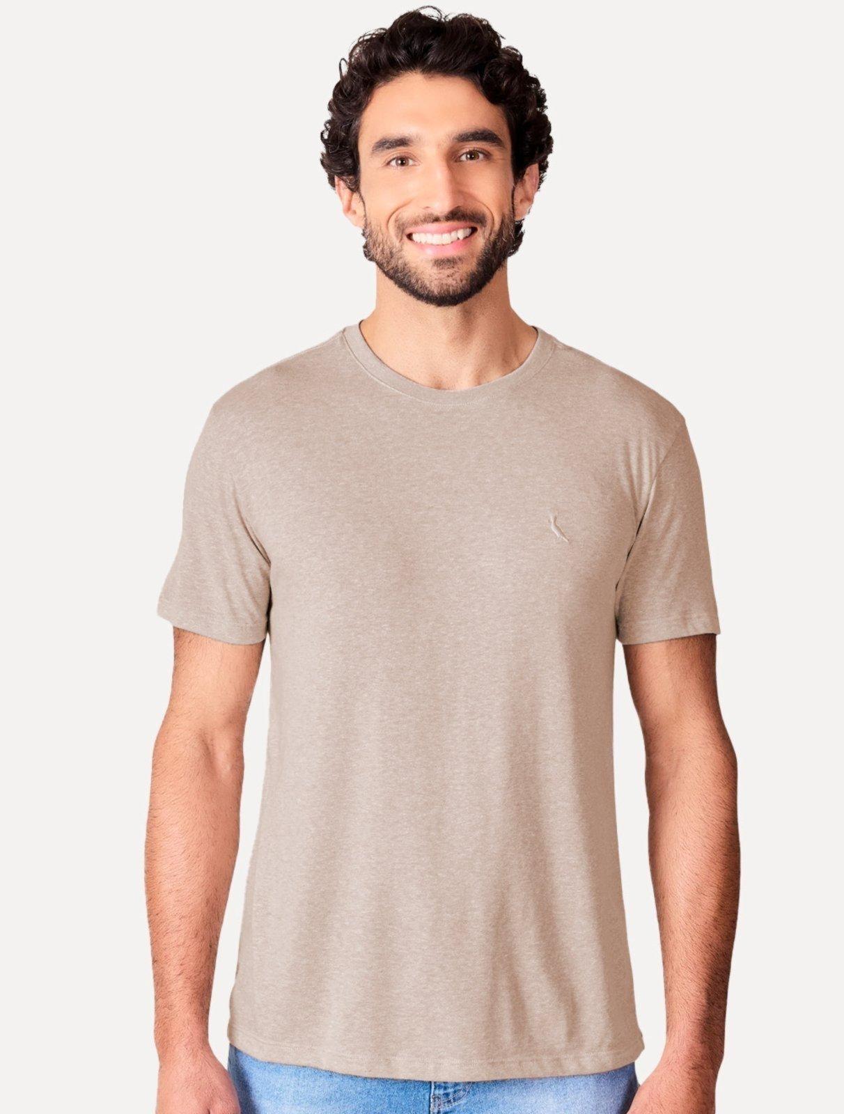 Camiseta Reserva Masculina Slim Malha Pêssego Cáqui Mescla