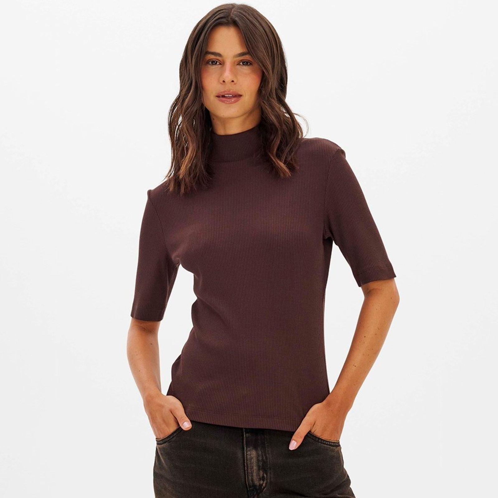 Blusa Lança Perfume Canelada Gola In26 Marrom Feminino