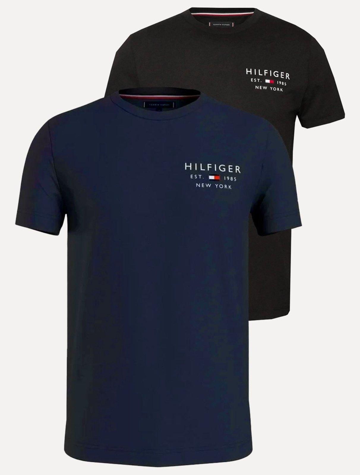 Kit Camisetas Tommy Hilfiger | Masculina Brand Love Small Logo Preta/Azul Marinho