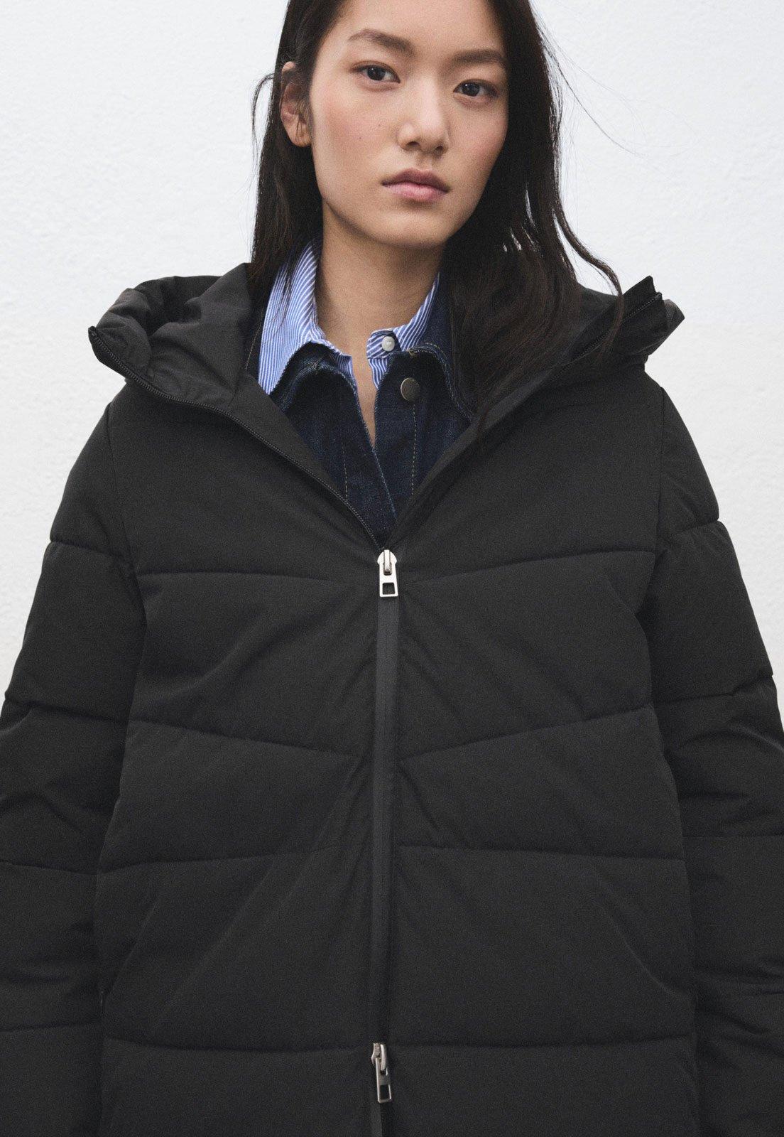 Jaqueta Feminina Mango Puffer Capuz Preta