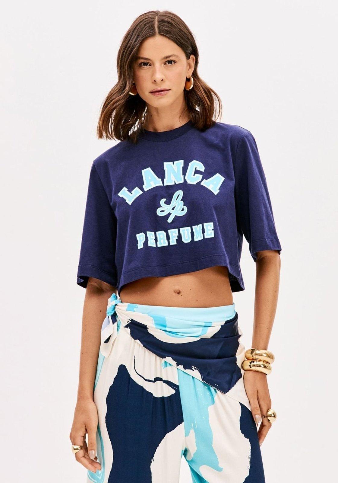 T-shirt Cropped Oversized Com Estampa Lança Perfume