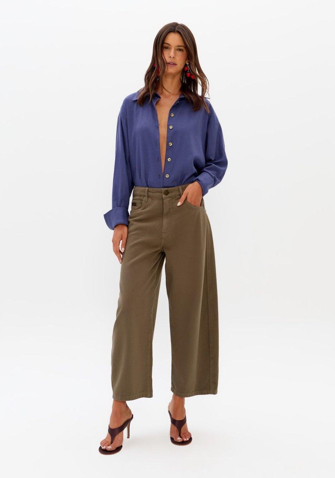 Calça Sarja Baggy Balloon Cropped Cintura Média Lança Perfume