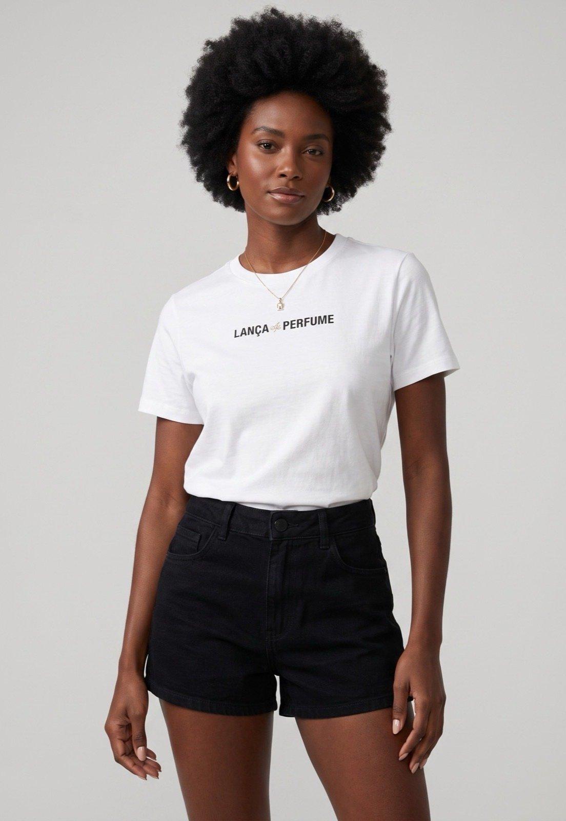 Camiseta Feminina Lança Perfume Estampa Frontal Branca