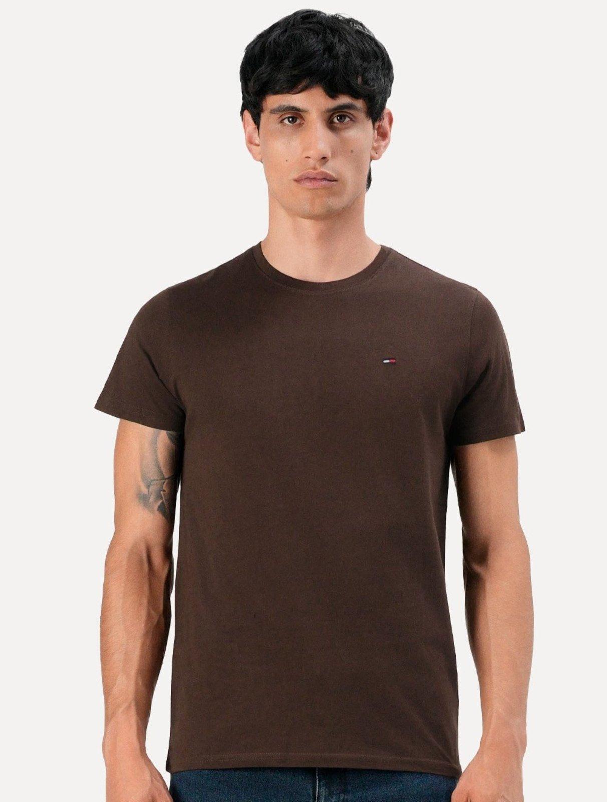 Camiseta Tommy Jeans Masculina Regular Jersey C-Neck Flag Marrom