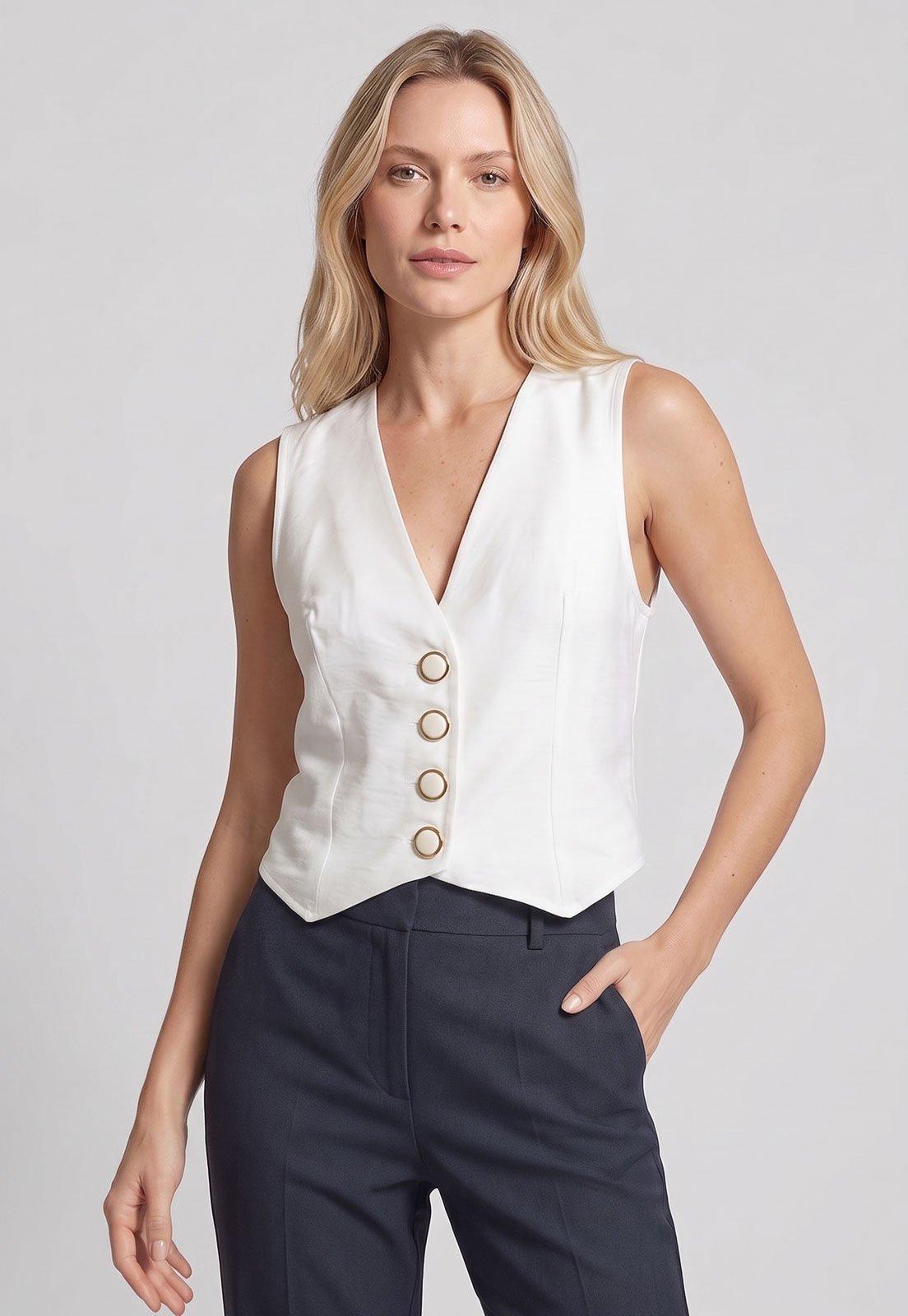 Colete Feminino Lança Perfume Decote V Branco