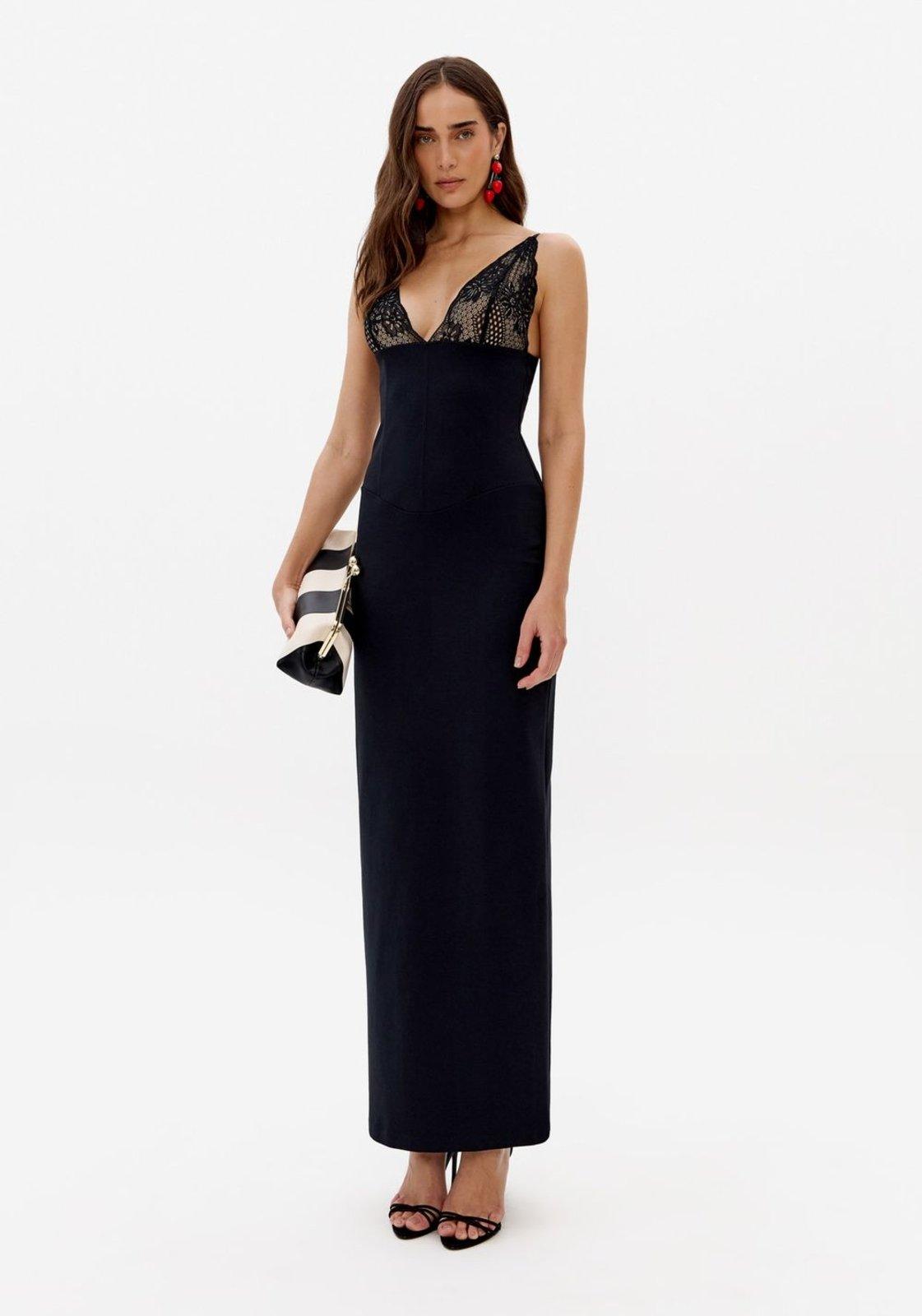 Vestido Super Midi Com Renda Lança Perfume