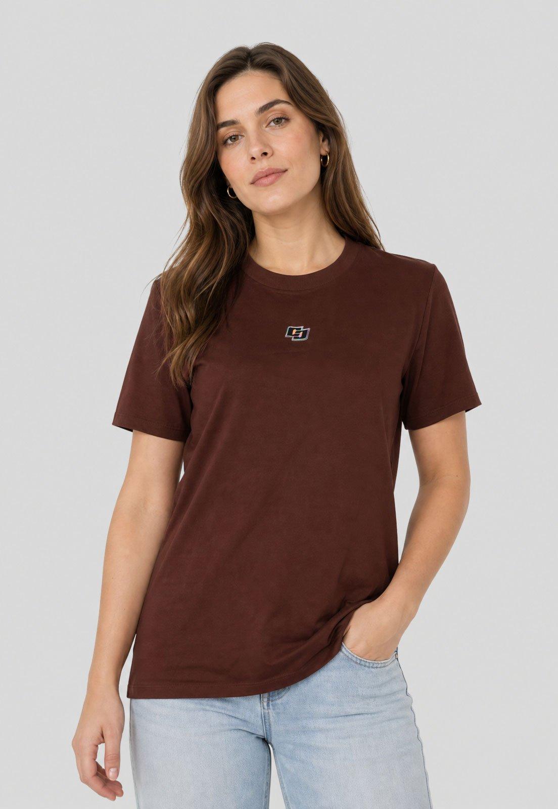 Camiseta Feminina Colcci Marrom Escuro