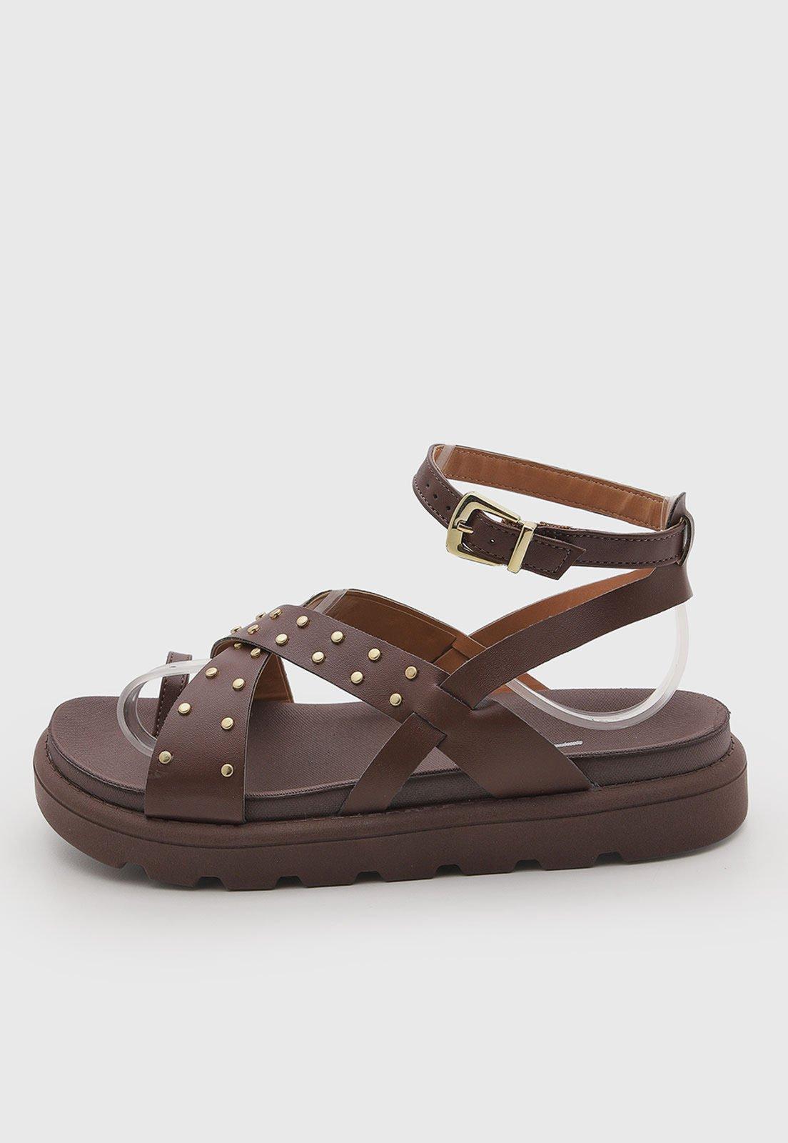 Sandália Feminina Vizzano Tiras Tachas Marrom