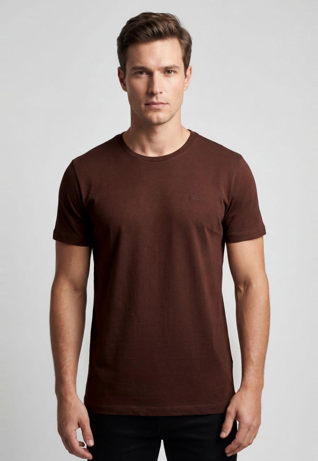 Camiseta Masculina Colcci Logo Bordado Marrom