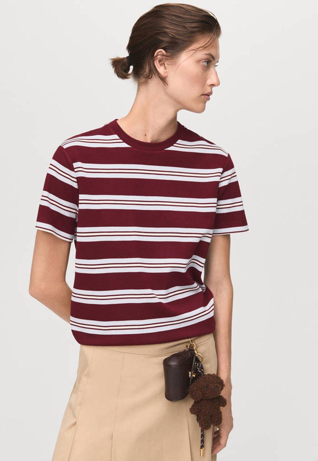 Camiseta Feminina Mango Dolly Listrada Vinho