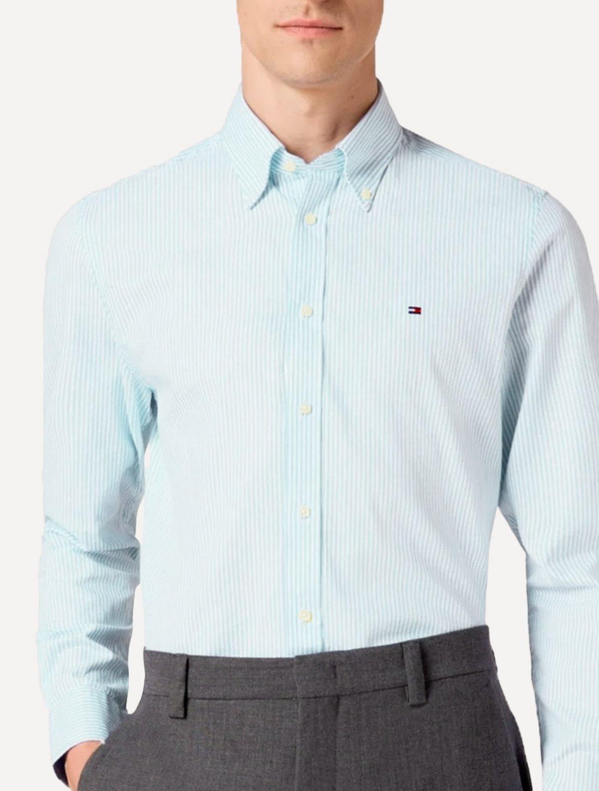Camisa Tommy Hilfiger Masculina Regular Striped Poplin Azul Claro