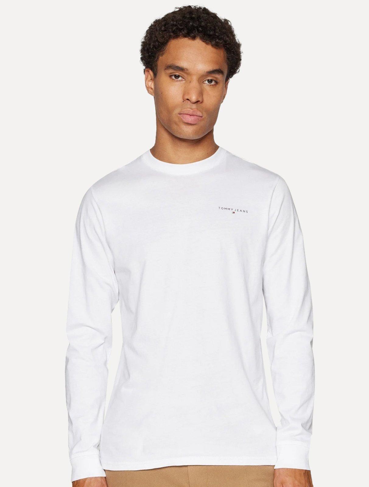 Camiseta Tommy Jeans Masculina Manga Longa Linear Chest Branca