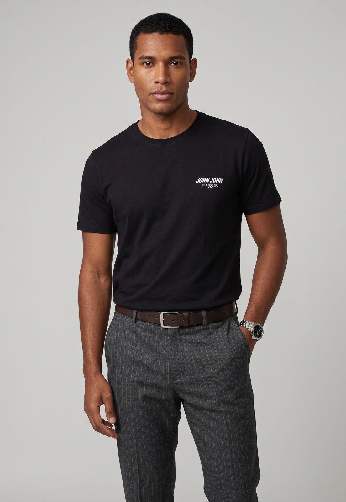 Camiseta Masculina John John Estampa Frontal Preta