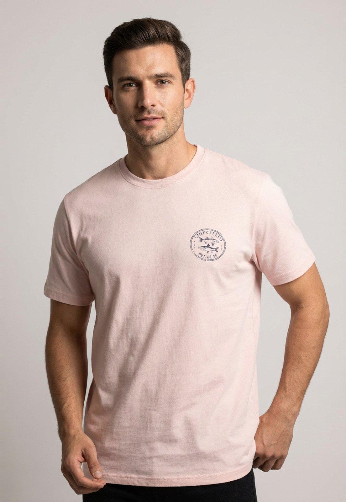 Camiseta Masculina Colcci Estampa Marinha Rosa Claro