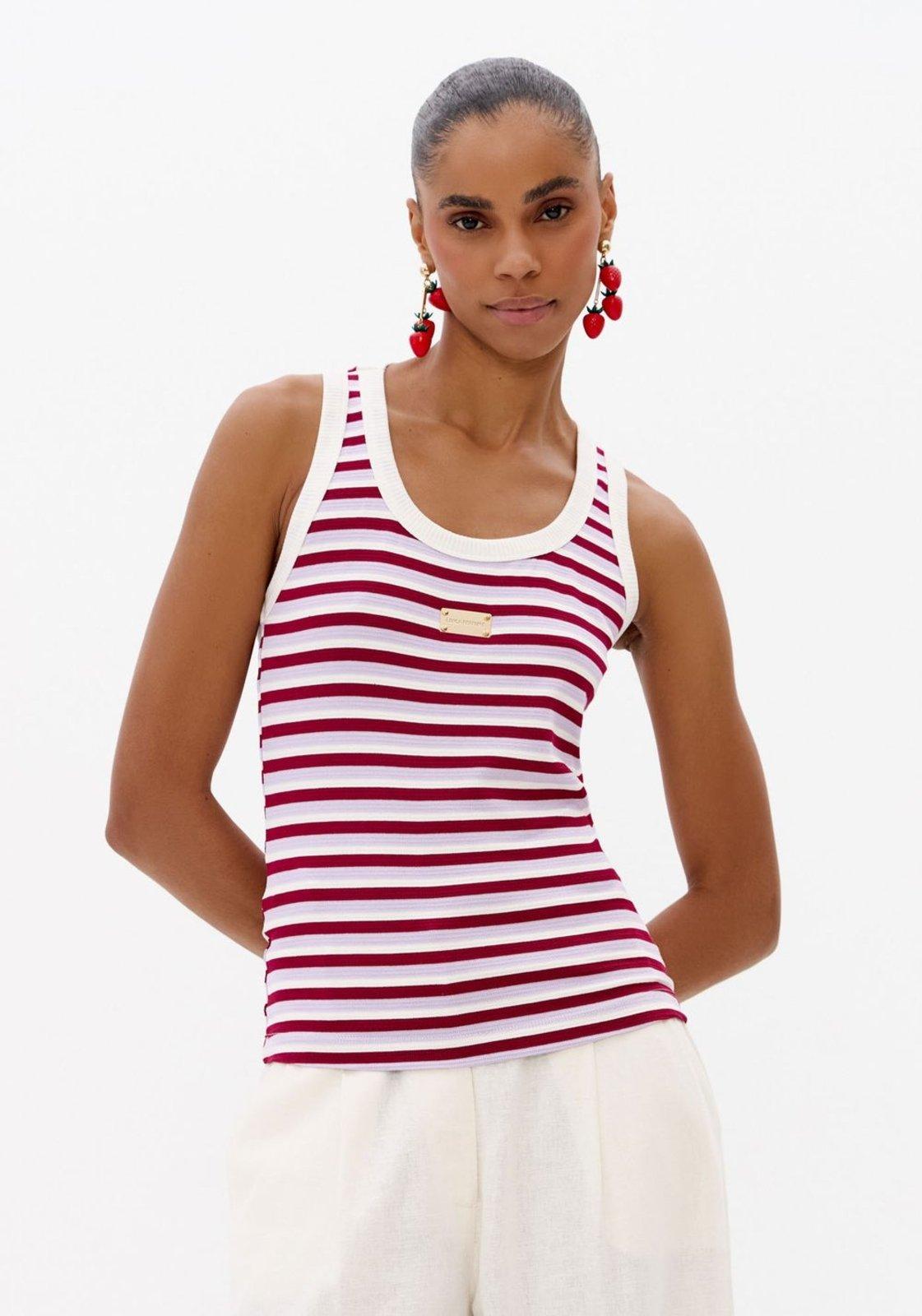Blusa De Malha Canelada Listrada Nadador Lança Perfume