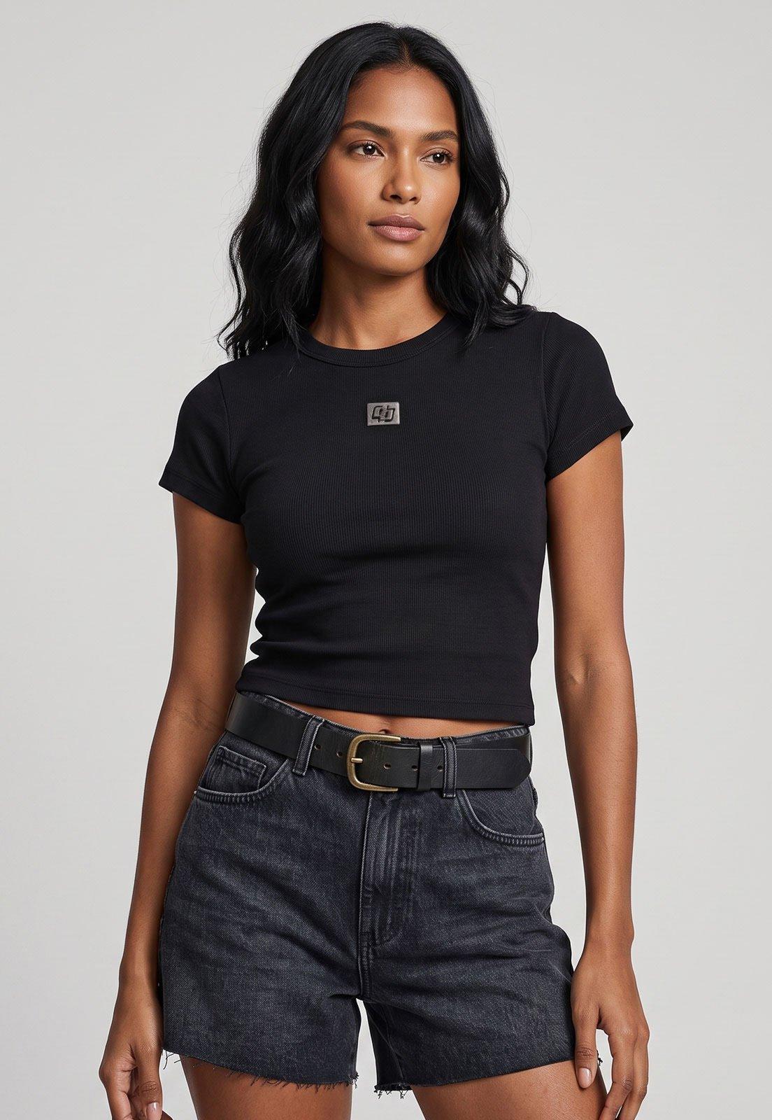Camiseta Feminina Colcci Canelada Preta